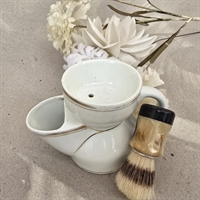 hvid-barberkop-porcelæn-guldkant-barberkost-skægkop-gammel